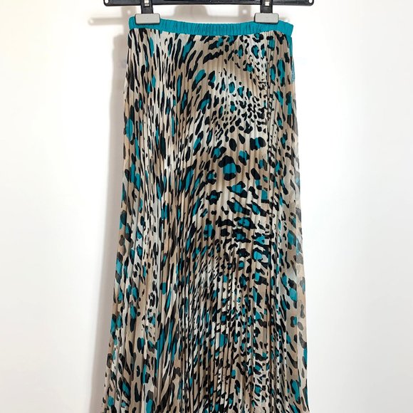 Loyd Ford NWT Pleated Teal Animal Print Midi Skirt Size 2 - Picture 13 of 16